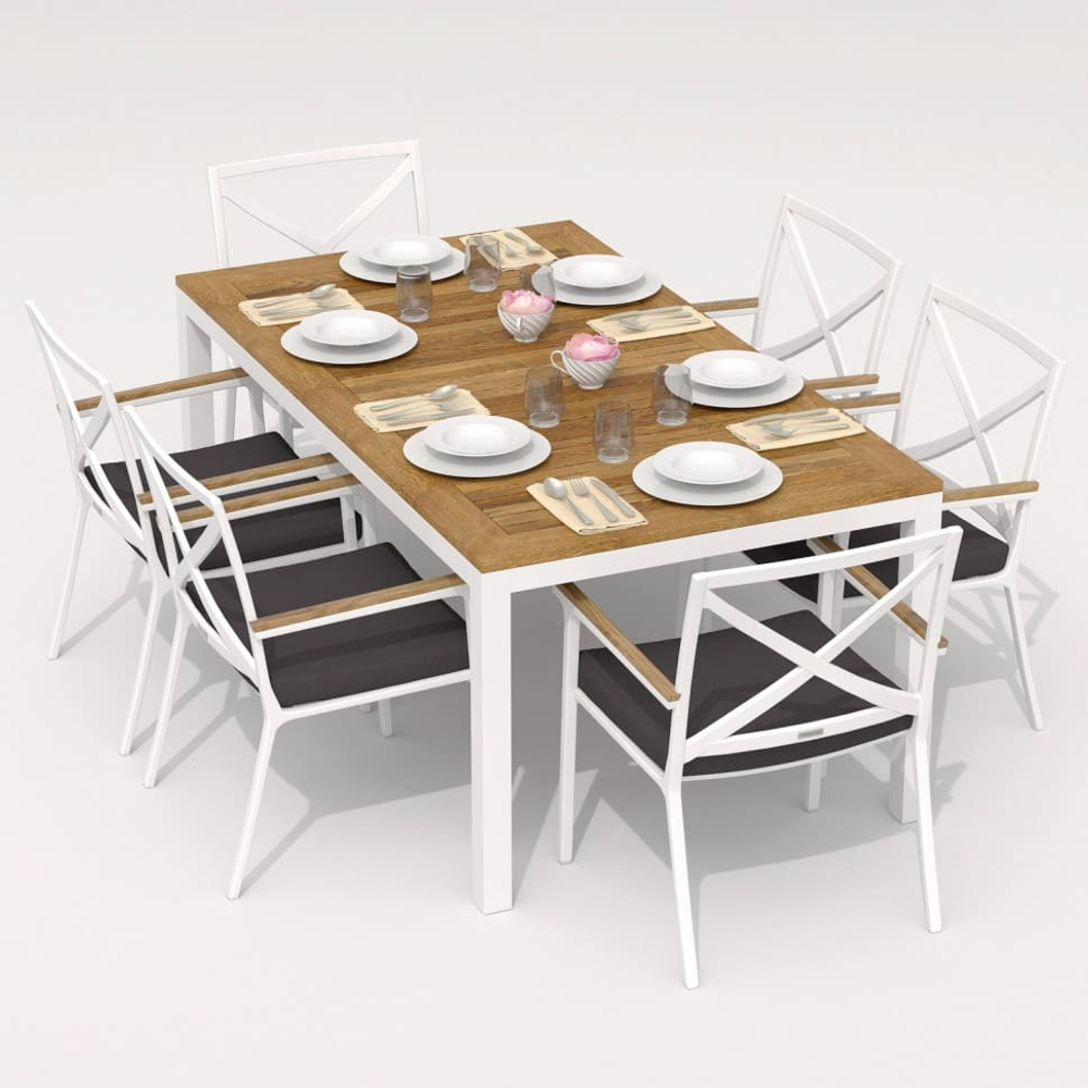 Обеденная группа Ideal Patio ТЕЛЛА  ФЕСТА  каркас белый, стол тик 180, ткань антрацит