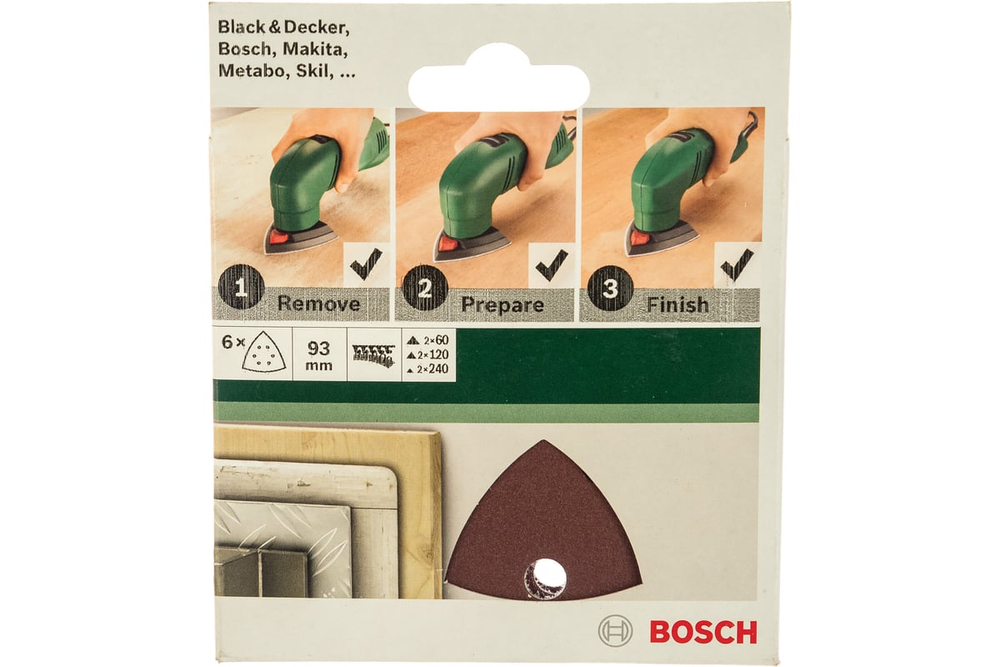 Набор шлифлистов для дельта шлифмашин BOSCH 93мм 6шт 60/120/240 2609256A54