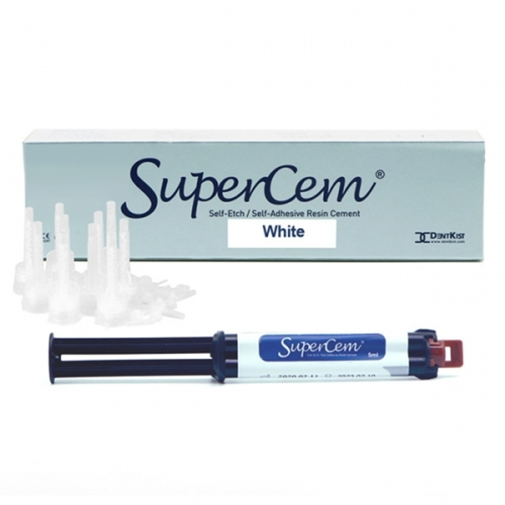 SuperCem (ЧамСуперЦем) постоянный композитный самопротравливающий цемент с двойным отверждением, для фиксации коронок и мостов DentKist белый