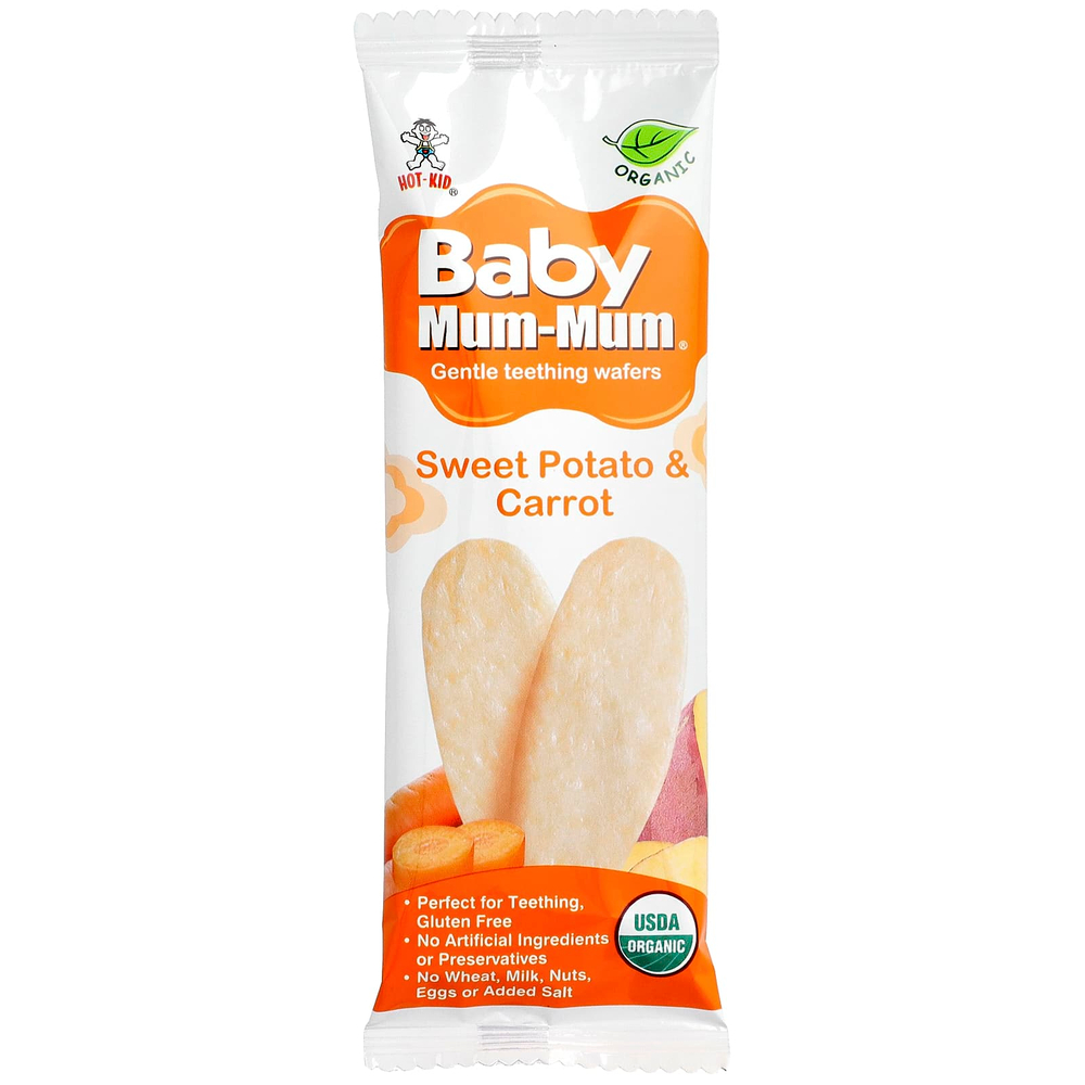 Hot Kid, Baby Mum-Mum®, печенье для прорезывания зубов, батат и морковь, 12 упаковок по 2 печенья