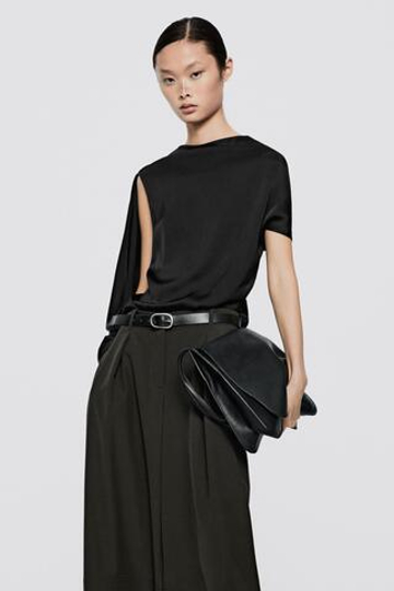 Massimo Dutti Атласный топ с декоративной отделкой на спине - Limited Edition, черный