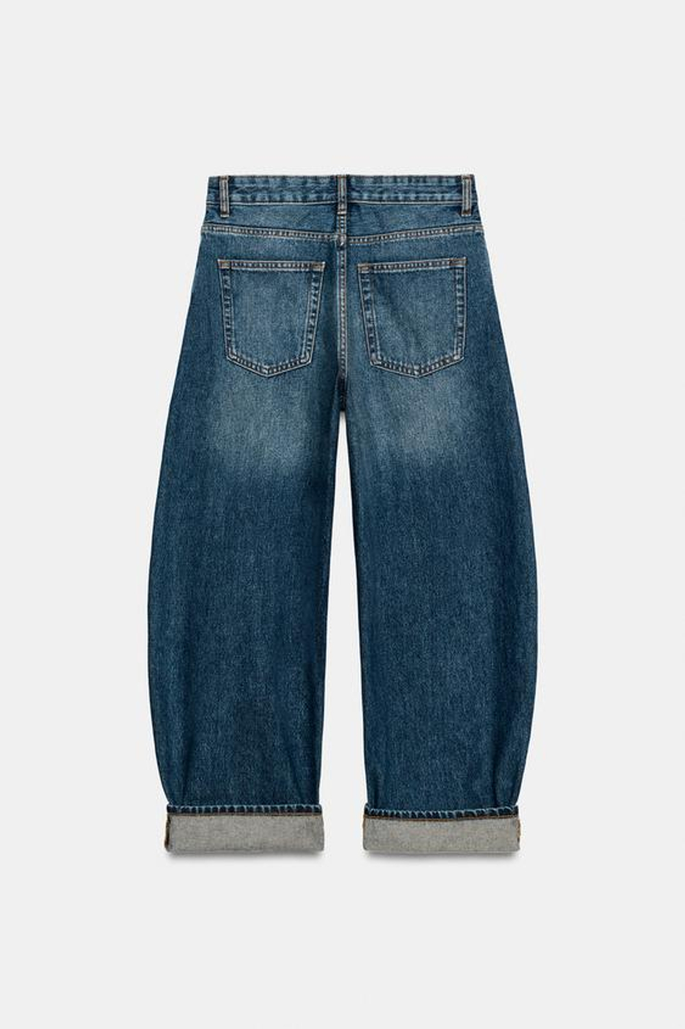 ZARA ДЖИНСЫ BALLOON CUFFED СО СРЕДНЕЙ ПОСАДКОЙ — ZW COLLECTION, СИНИЙ