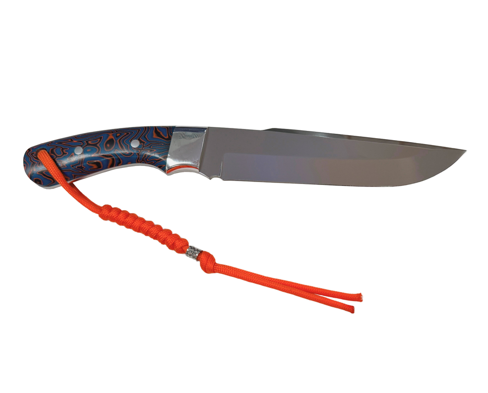Нож Джокер, цельнометаллический, Bohler K340, микарта, голуб/оранж
