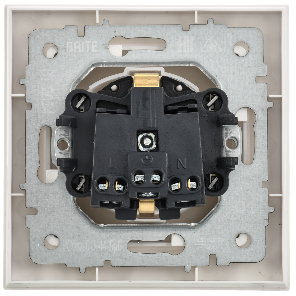 BRITE Розетка 1-местная с заземлением с защитными шторками и крышкой 16А IP44 в сборе РСбш10-3-44-БрБ белый