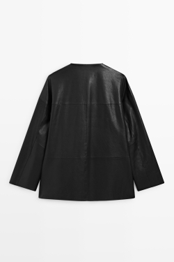 Massimo Dutti Кожаная куртка с застежками-тоггл, черный
