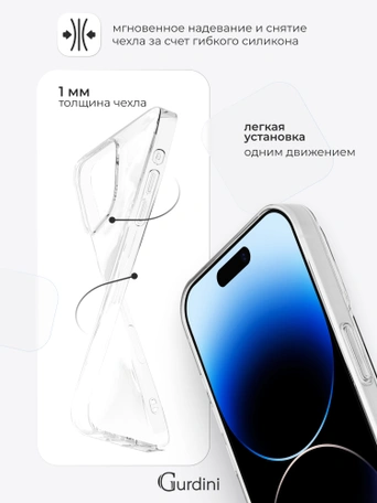 Чехол накладка iPhone 14 Pro Max 6.7" Gurdini силикон Ultra Twin 1 mm прозрачный