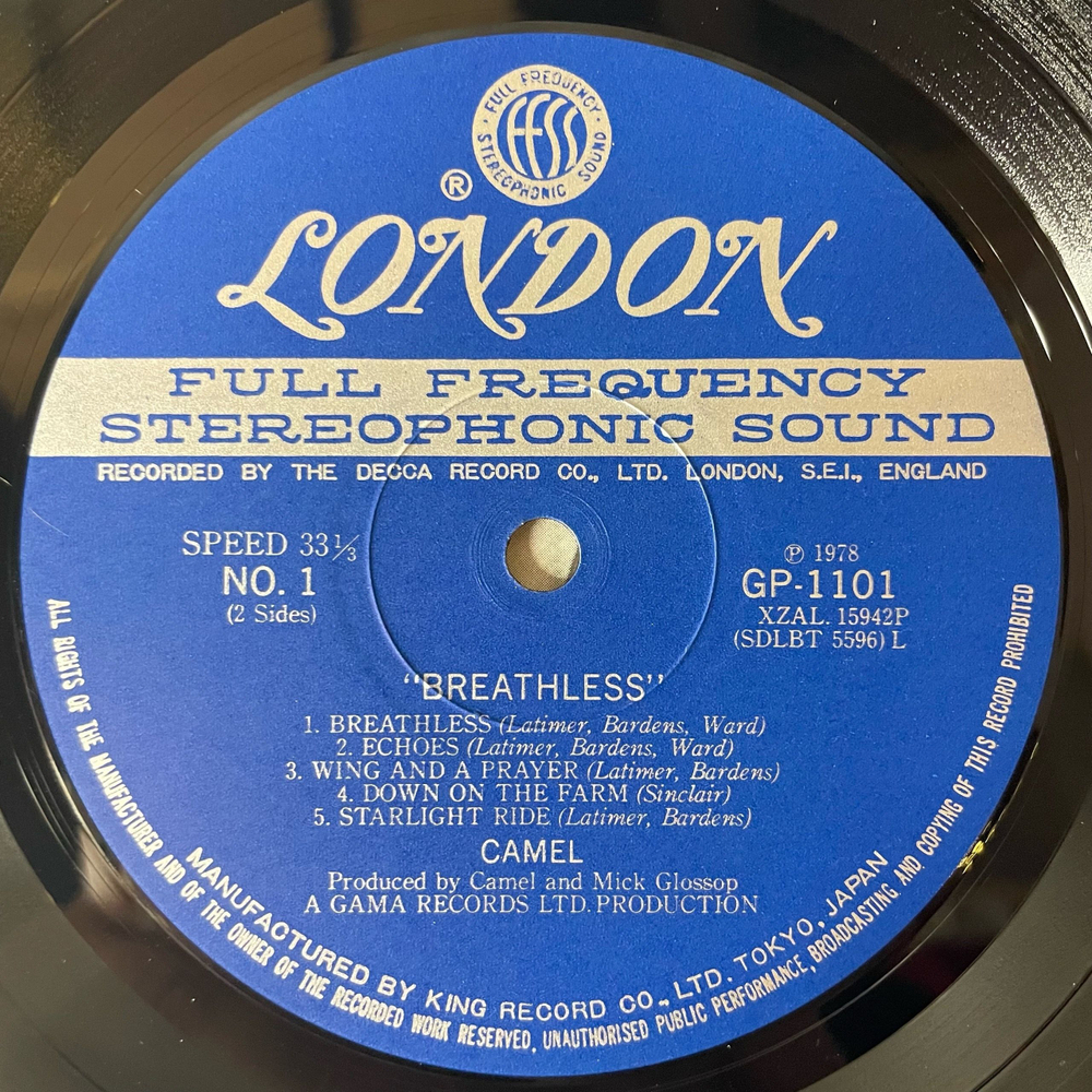 Винтажная виниловая пластинка LP Camel Breathless (Япония 1978) (Оби)
