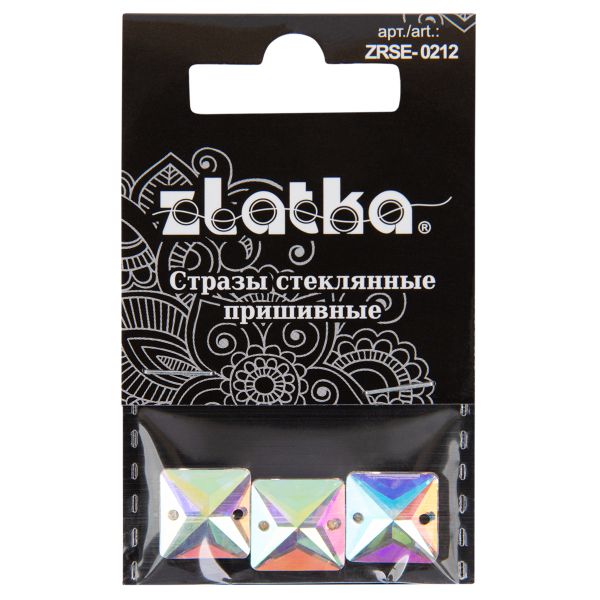 Стразы стекло 12х12 мм, 15 шт (5х3 шт), №02 перламутровый (AB-crystal), Zlatka ZRSE-0212