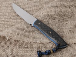 Нож для бушкрафта "Куница", сталь VG-10/Elmax, рукоять карбон (синий спейсер)