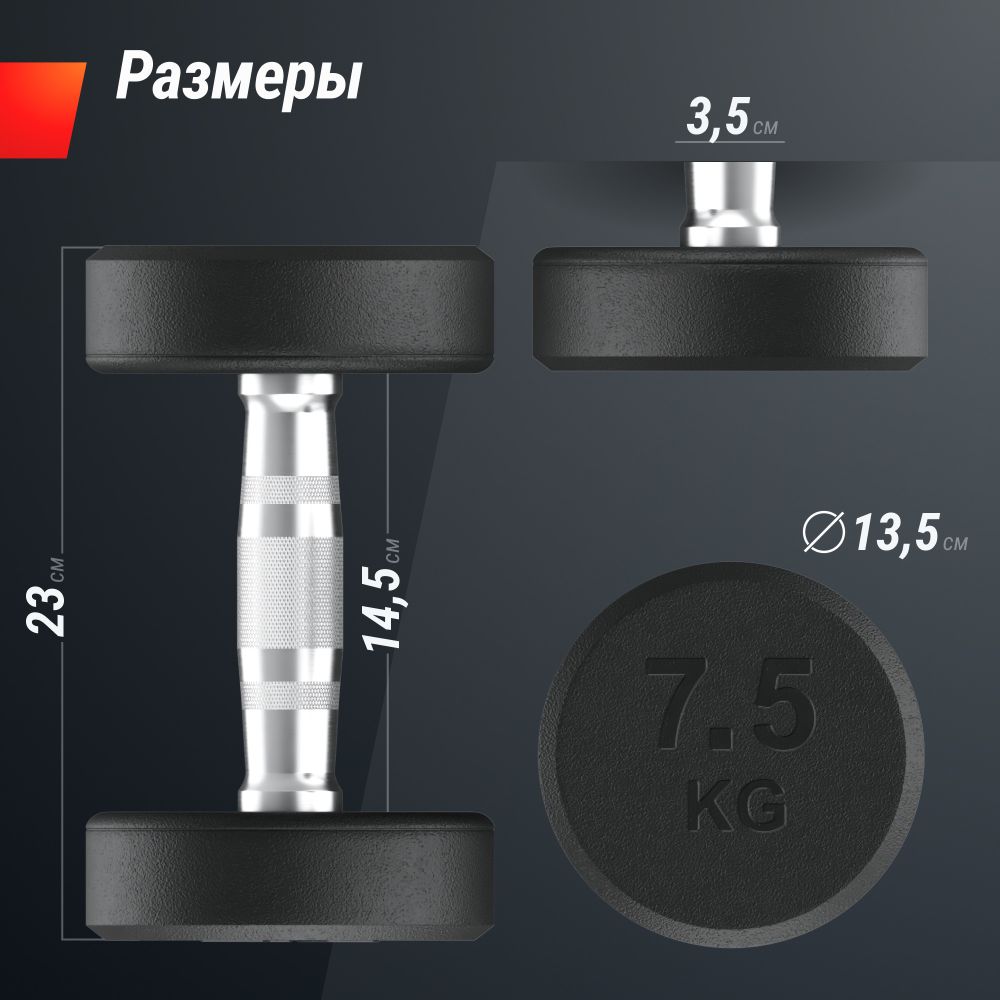 Гантель UNIX Fit PRO круглая обрезиненная 7,5 кг, 2 шт.