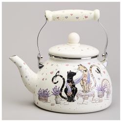 ЧАЙНИК AGNESS ЭМАЛИРОВАННЫЙ СЕРИЯ "LAVENDER CATS", 2,6 Л