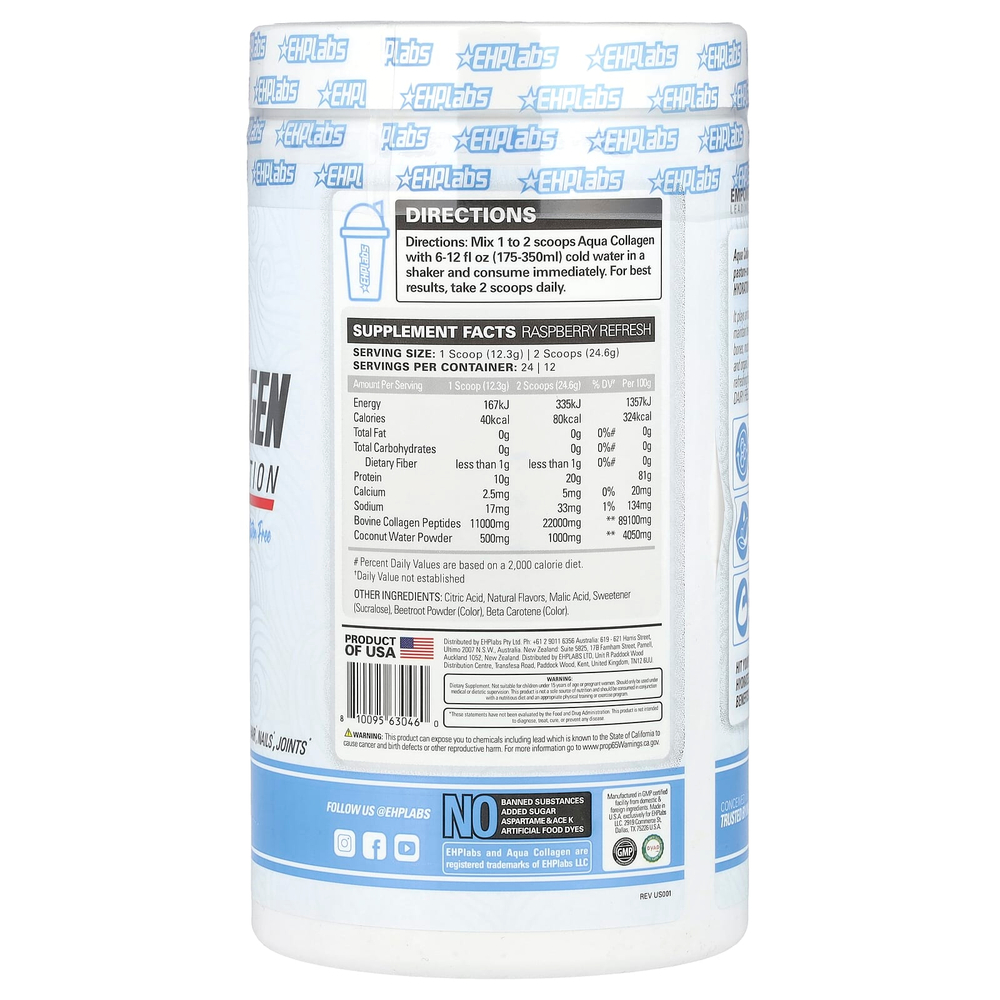 EHPlabs, Aqua Collagen, протеин и увлажнение, малиновое освежение, 295 г (10,4 унции)