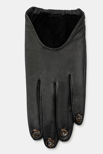 ZARA КОЖАНЫЕ ПЕРЧАТКИ С БИСЕРОМ, ЧЕРНЫЙ