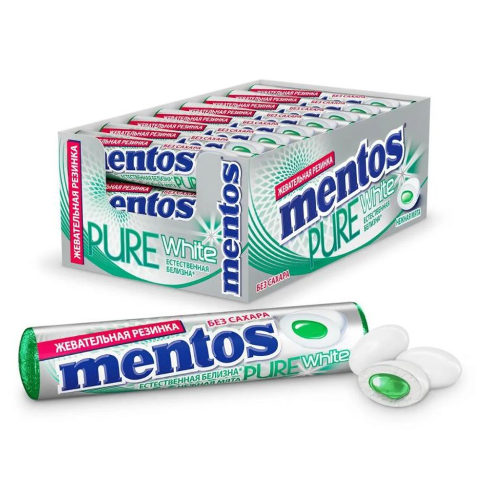 Mentos жевательная резинка Pure White вкус Нежная мята, (15,5х24) 372 г