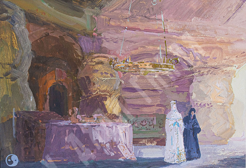 Кетов А. Д. Царевна и служанка. Бумага, гуашь. СССР.  1950-е гг.