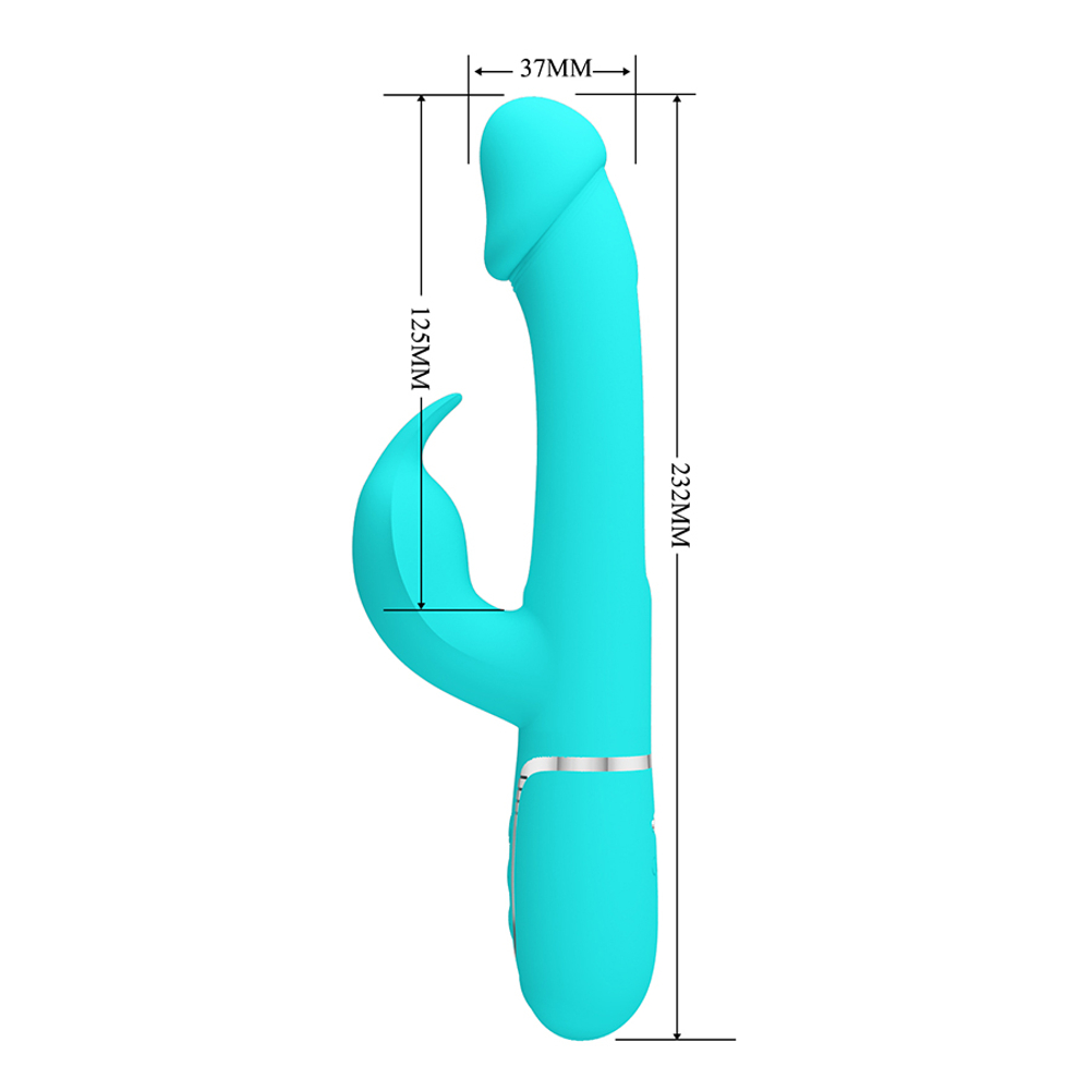 Бирюзовый вибратор-кролик 23,2см с фингерингом Pretty Love Twinkled Tenderness Kampas Flicking Vibrator Rabbit BW-500025-1