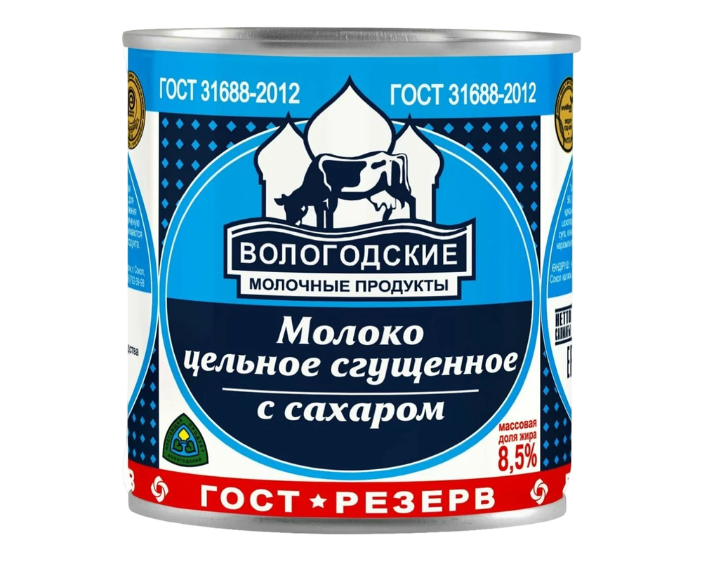 Молоко цельное сгущеное с сахаром м.д.ж. 8,5%,ж/б 370 гр.