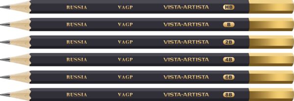 Карандаш чернографитный набор заточенный 8х6 шт, ассорти HB-8B, Vista-Artista Academia VAGPS-6