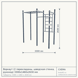 Воркаут (2 перекладины, шведская стенка, рукоход) 3300х1460х2630 мм — от 79 000 ₽