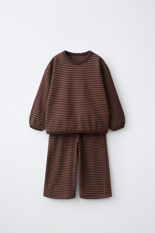 ZARA КОМПЛЕКТ ИЗ ТОЛСТОВКИ И БРЮК В ПОЛОСКУ, ТЕМНО-КОРИЧНЕВЫЙ