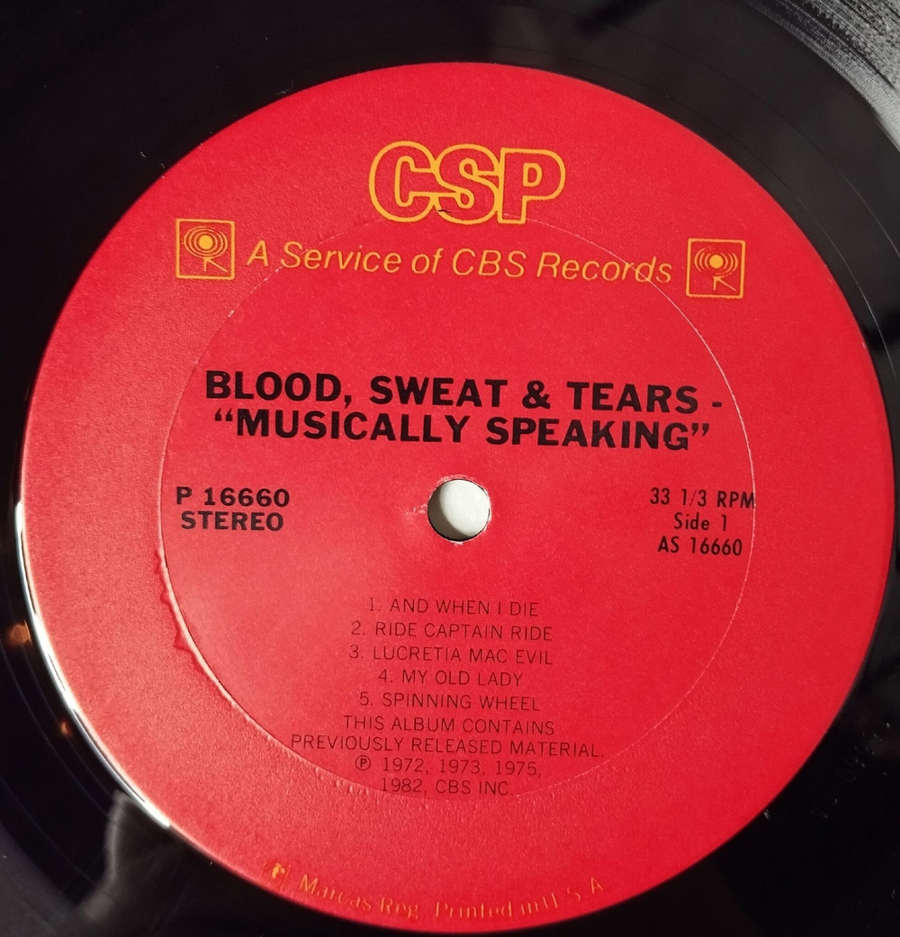 Винтажная виниловая пластинка LP Musically Speaking Blood, Sweat and Tears (USA 1982)