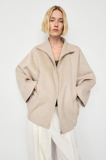 Massimo Dutti Бомбер из шерстяной смеси, бежевый