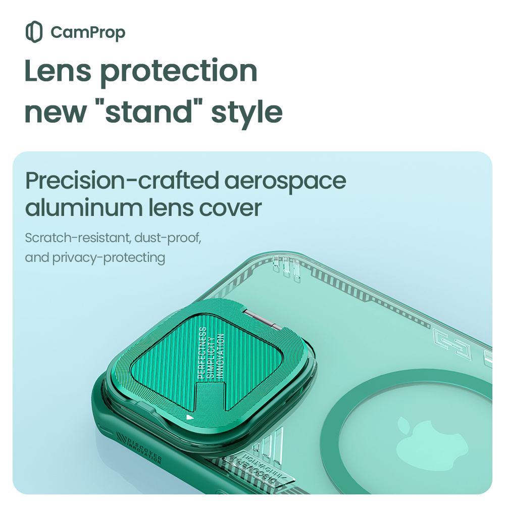 Чехол прозрачный зеленого цвета от Nillkin с поддержкой MagSafe на iPhone 16, серия Iceblade Prop Magnetic Case (металлическая откидная крышка)