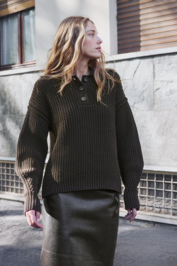 ZARA ТРИКОТАЖНЫЙ СВИТЕР ПОЛО, КОРИЧНЕВЫЙ