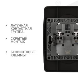 Розетка ЭРА Серия 12 12-2107-06 двойная без заземления 2X2P 16A-250В IP20 чёрный | Эра 12