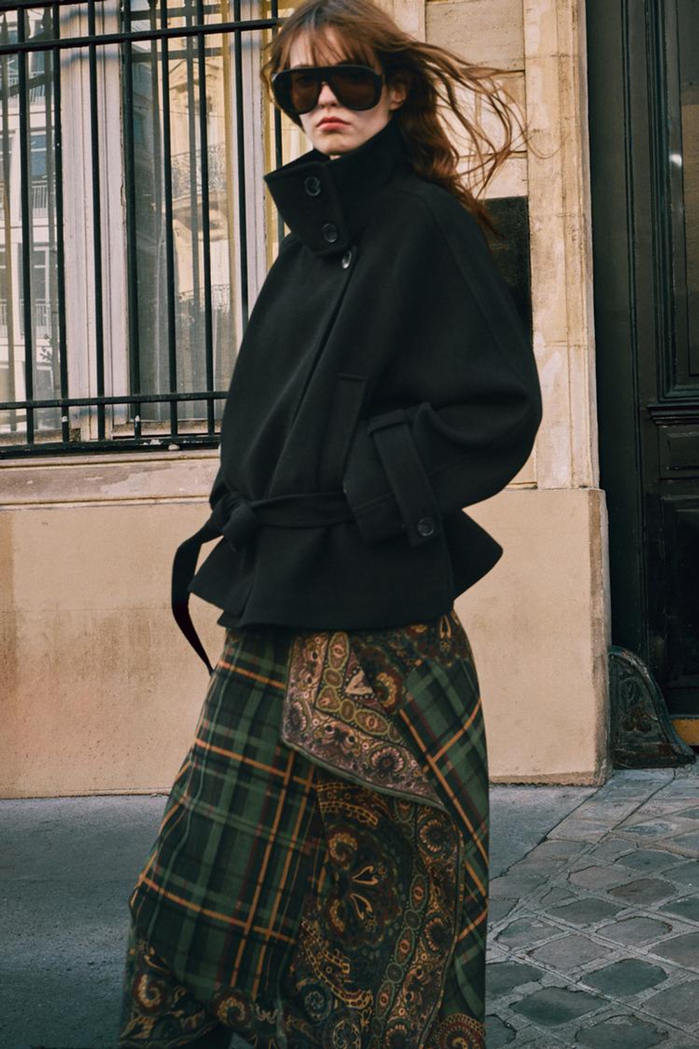 ZARA ПАЛЬТО С ВЫСОКИМ ВОРОТНИКОМ И ПОЯСОМ, ЧЕРНЫЙ