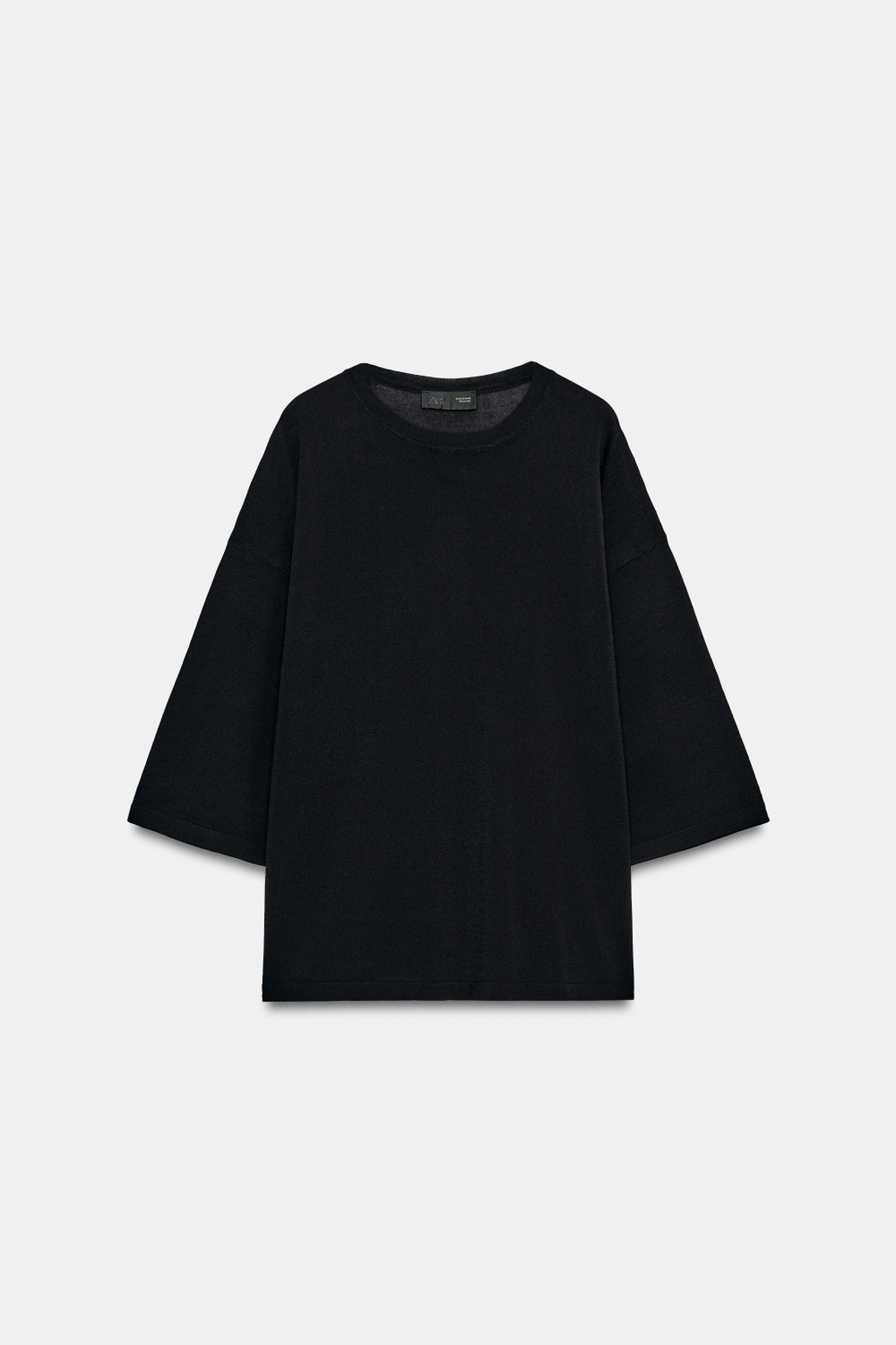 ZARA ТРИКОТАЖНЫЙ ТОП С РУКАВАМИ 3/4, ЧЕРНЫЙ