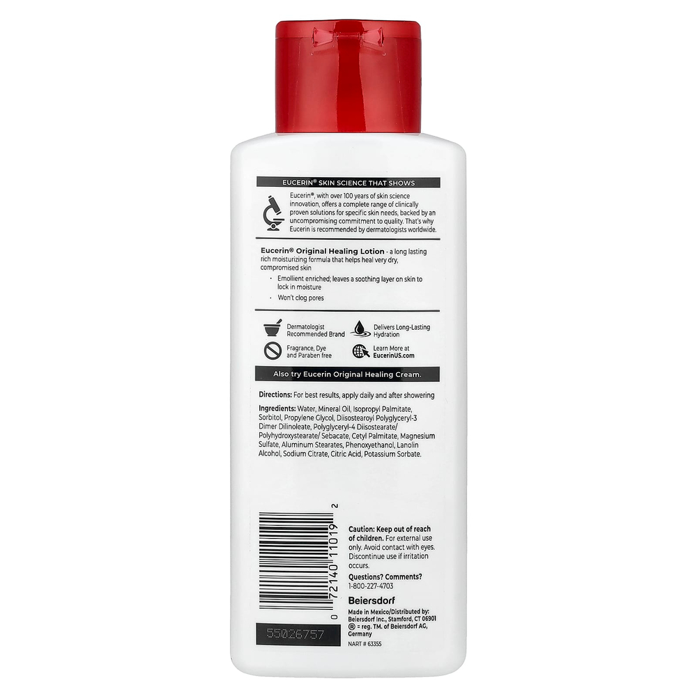 Eucerin, оригинальный заживляющий лосьон, для очень сухой и поврежденной кожи, без отдушек, 250 мл (8,4 жидк. унции)
