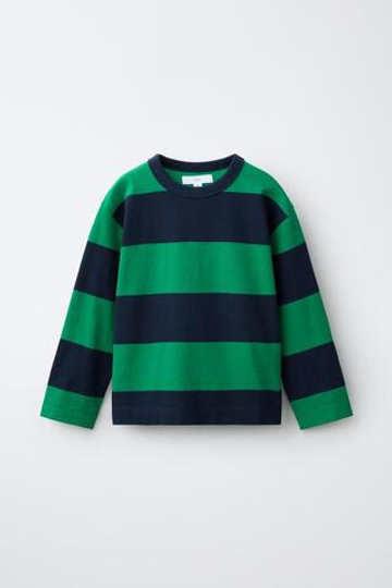 ZARA ФУТБОЛКА HEAVY WEIGHT В ПОЛОСКУ, ЗЕЛЕНЫЙ