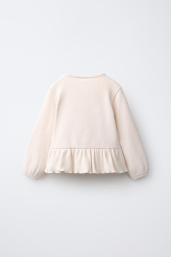 ZARA ФУТБОЛКА SOFT TOUCH С ВЫШИТЫМИ СЕРДЕЧКАМИ, ЭКРЮ МЕЛАНЖ