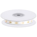 Лента декоративная (1 см*22,85 м) Короны, Белый/Золото, 1 шт.
