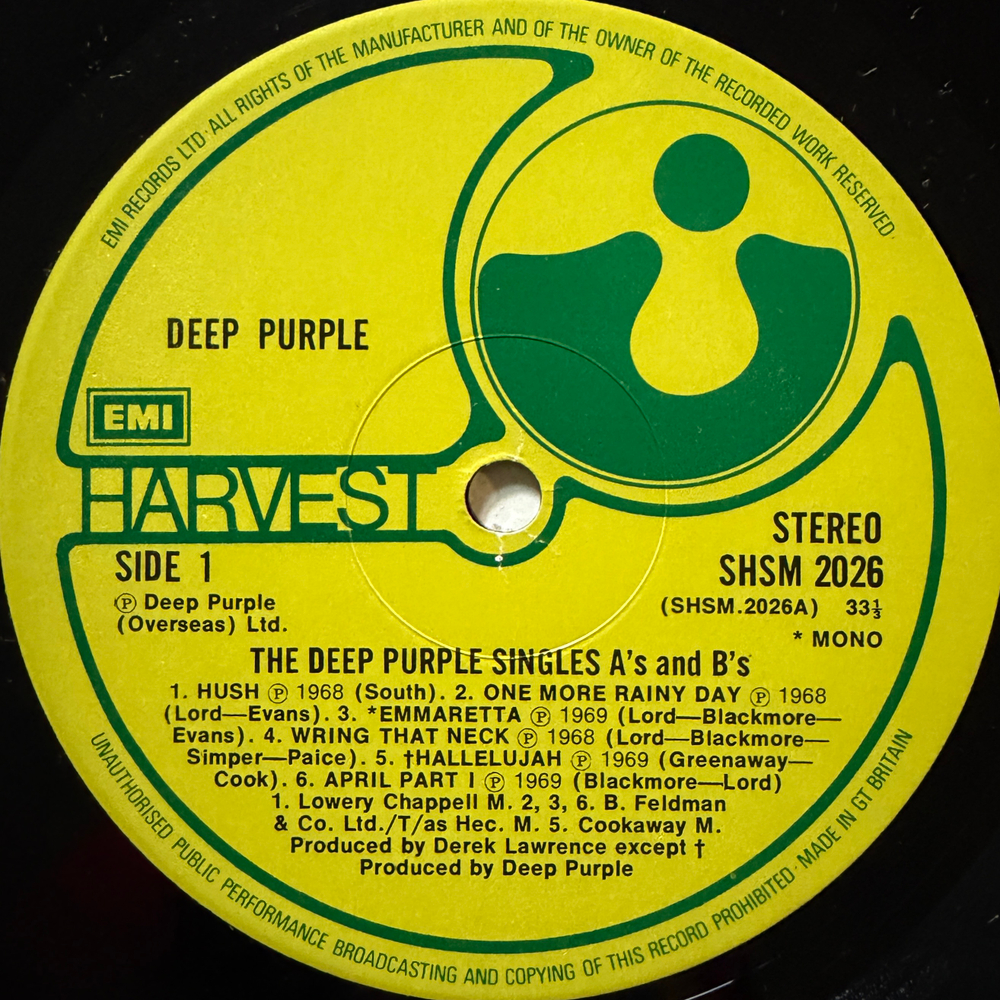 Deep Purple ‎– The Deep Purple Singles A's & B's (Англия 1978г.)