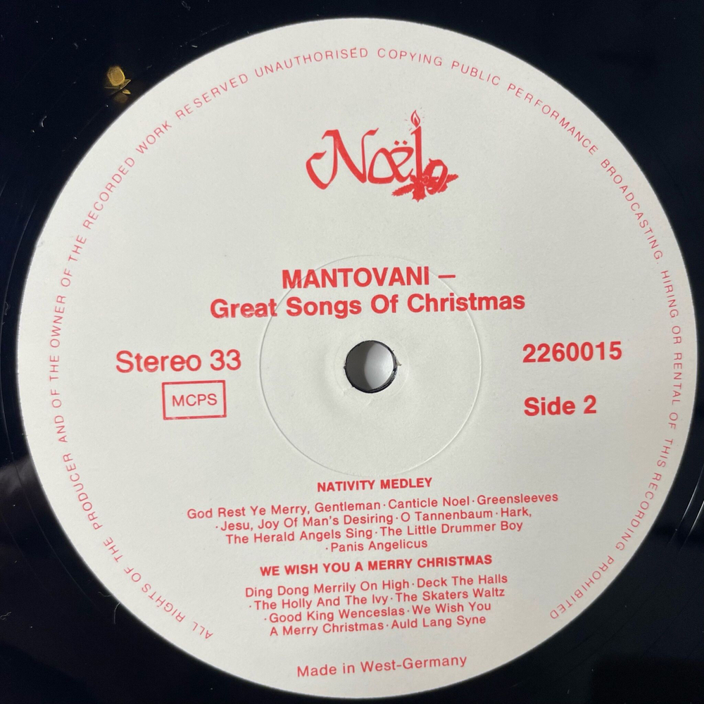 Винтажная виниловая пластинка LP Mantovani and His Orchestra Great Songs Of Christmas (Germany 1980)