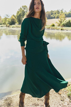 ZARA РАСКЛЕШЕННАЯ ЮБКА МИДИ, ЗЕЛЕНЫЙ