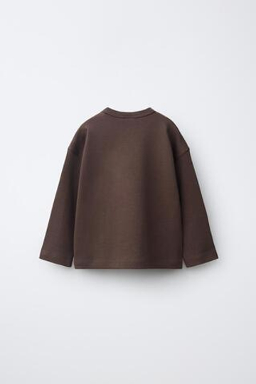 ZARA ОДНОТОННАЯ ФУТБОЛКА ИЗ ИНТЕРЛОКА, КОРИЧНЕВЫЙ
