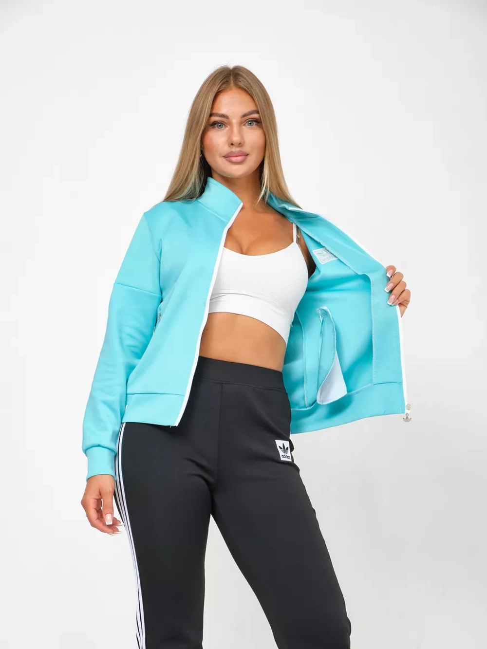костюм спортивный на молнии Adidas с брюками и толстовка