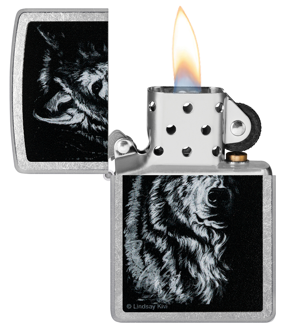 Зажигалка ZIPPO Shadow Wolf с покрытием Street Chrome, латунь/сталь, серебристая, матовая, 38x13x57