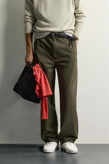 ZARA БРЮКИ RELAXED FIT ИЗ ХЛОПКА, ТЕМНЫЙ ХАКИ