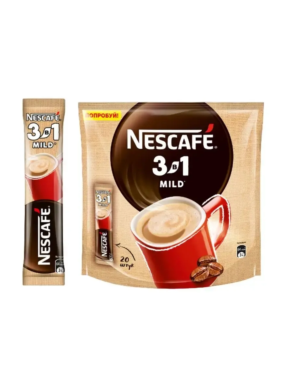 Кофейный напитк Нескафе 3 в 1 Mild, 14,5г * 20шт