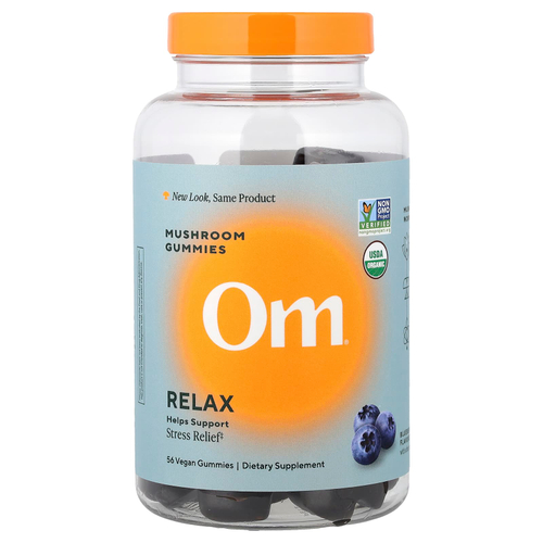 Om Mushrooms, Relax, грибные жевательные таблетки, со вкусом голубики, 56 веганских жевательных таблеток