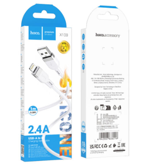 Usb Кабель-зарядка Lightning Hoco X109 2.4A 1м силиконовый черный