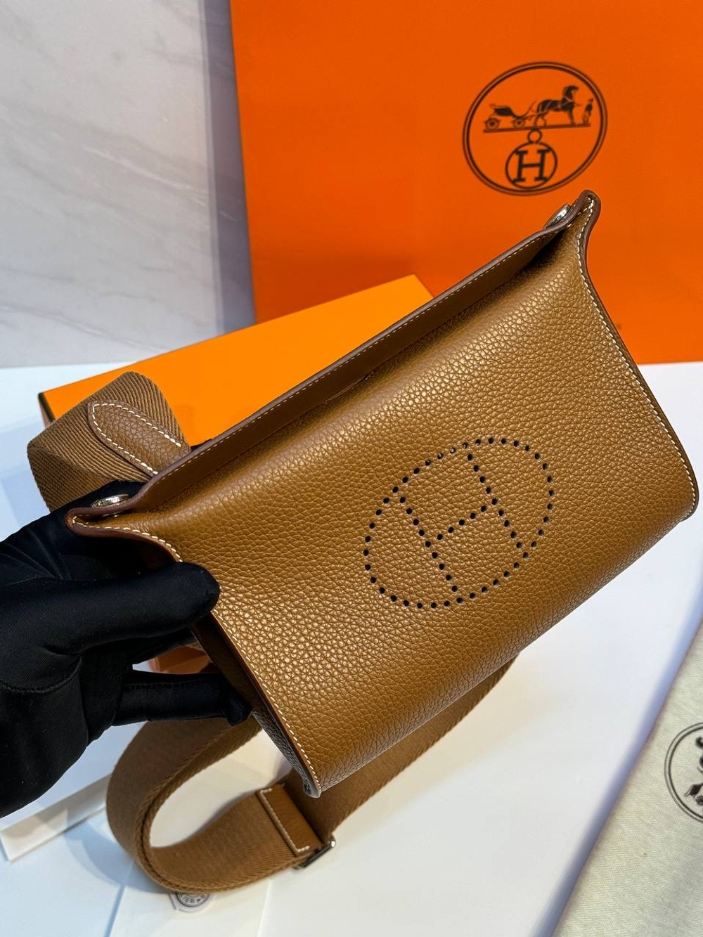 Коричневая мужская сумка Hermes Videpoches
