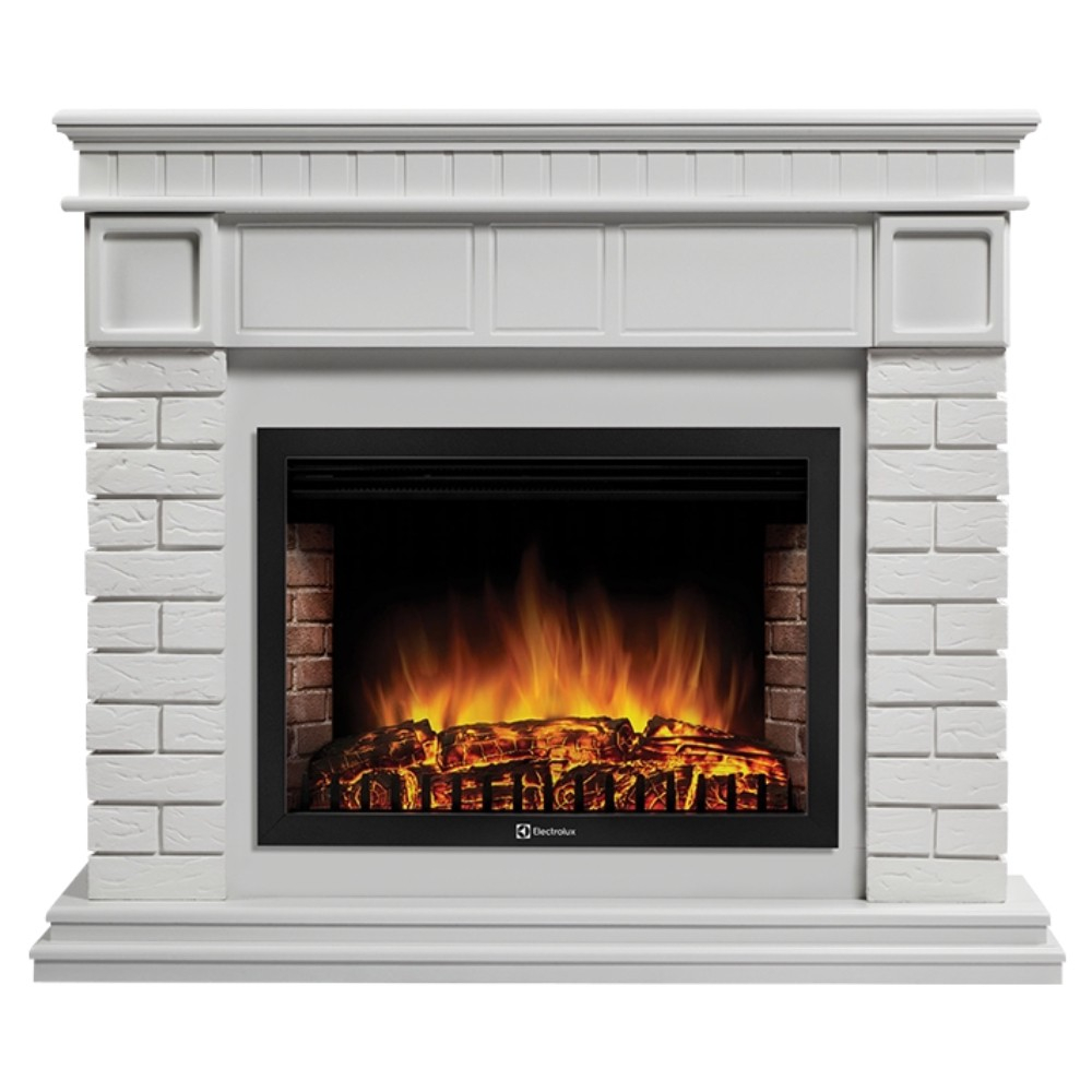 Каминокомплект: Очаг Electrolux EFP/P-3020LS N, портал Bricks 30 камень белый, белая эмаль НС-1748159