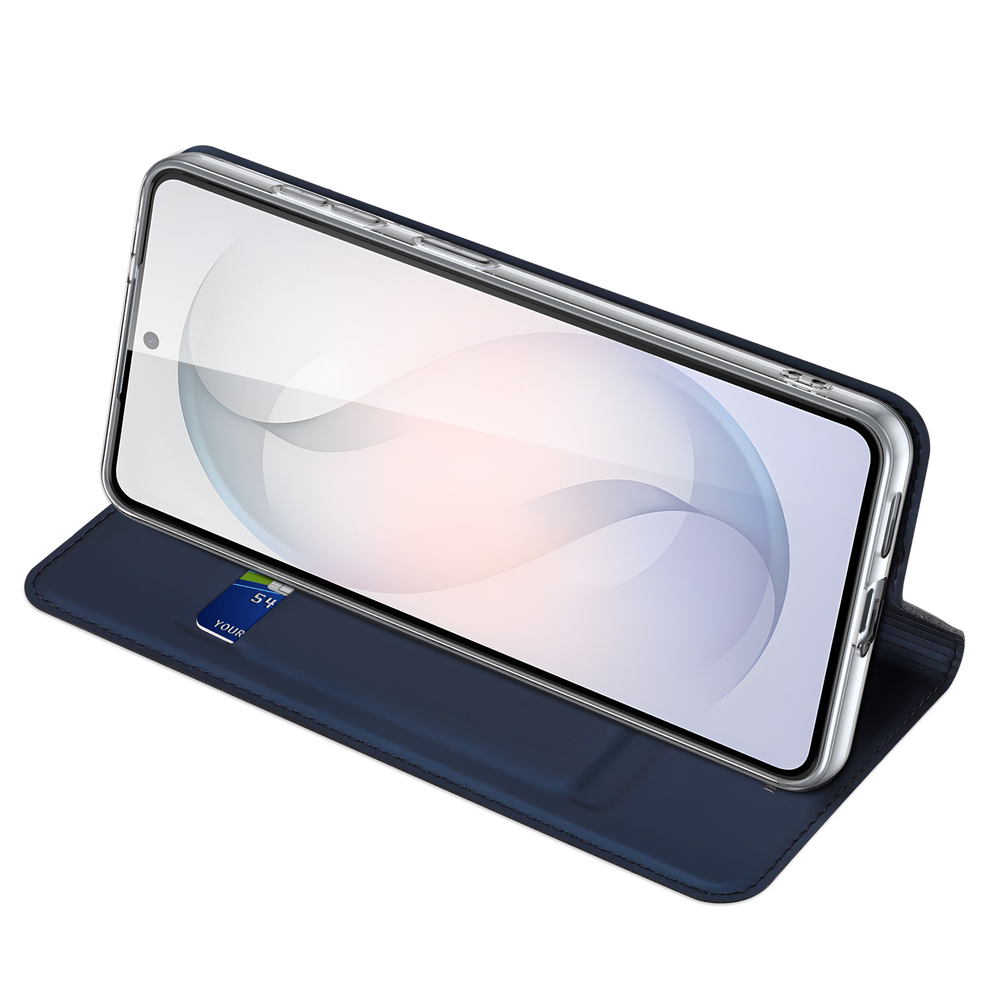 Чехол книжка из кожи синего цвета для Samsung Galaxy S26, серия Skin Pro Series от Dux Ducis