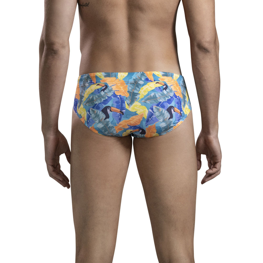 Яркие плавки с принтом в виде листьев и туканов Aves Swimsuit Brief (Размер: XL) (Цвет: желтый)