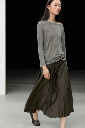 Massimo Dutti Юбка миди из смесовой шерсти со складками, коричневый